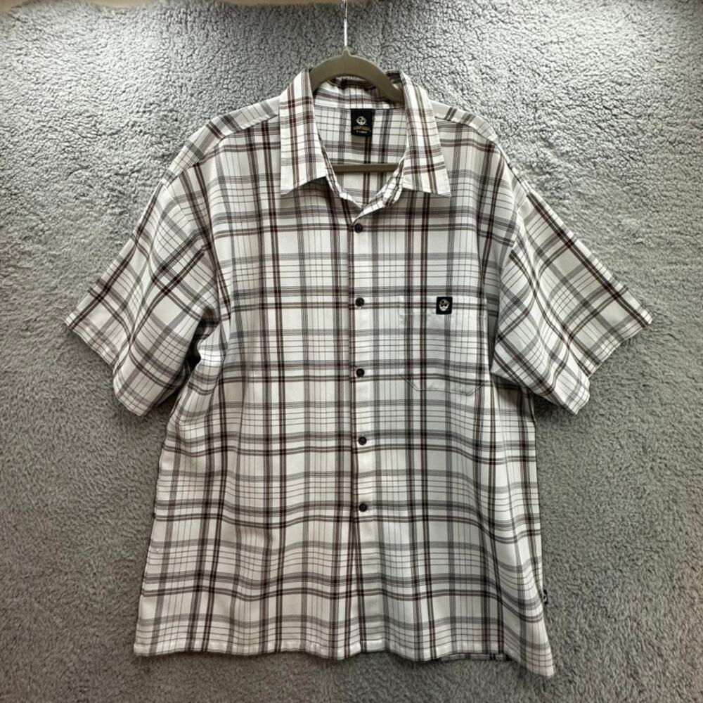 VTG Low Rider Men's XL Brown White Plaid Shirt Button Up Short Sleeve OG Homie